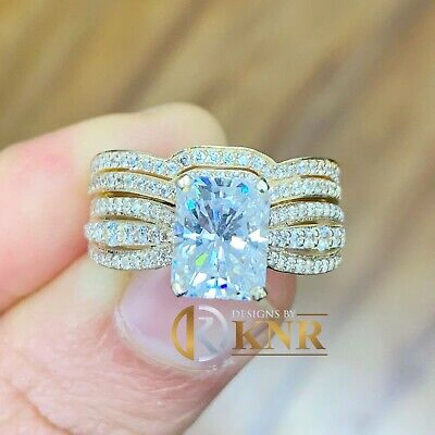 Pre-owned Knr Inc 14k Yellow Gold Radiant Moissanite And Natural Diamond Engagement Ring Band 3.30