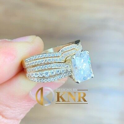 Pre-owned Knr Inc 14k Yellow Gold Radiant Moissanite And Natural Diamond Engagement Ring Band 3.30