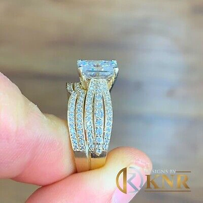 Pre-owned Knr Inc 14k Yellow Gold Radiant Moissanite And Natural Diamond Engagement Ring Band 3.30