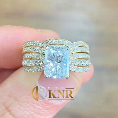 Pre-owned Knr Inc 14k Yellow Gold Radiant Moissanite And Natural Diamond Engagement Ring Band 3.30