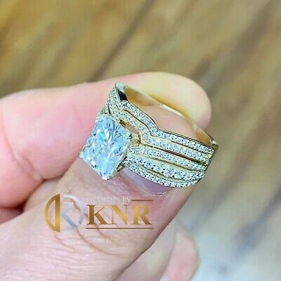 Pre-owned Knr Inc 14k Yellow Gold Radiant Moissanite And Natural Diamond Engagement Ring Band 3.30