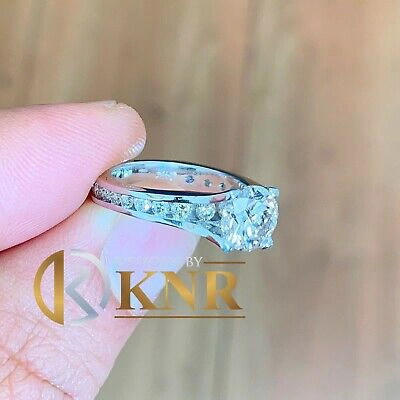 Pre-owned Knr 14k White Gold Round Moissanite And Natural Diamonds Engagement Ring 2.50ctw