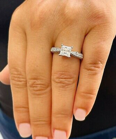 Pre-owned Gia Certified 14k Solid White Gold Princess Diamond Engagement Ring Prong 2.20ct