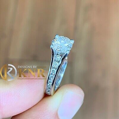 Pre-owned Knr 14k White Gold Round Moissanite And Natural Diamonds Engagement Ring 2.50ctw