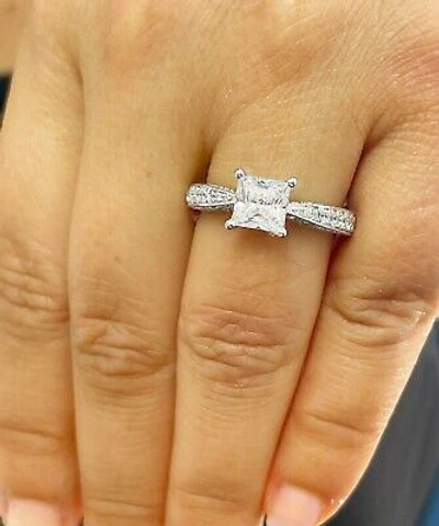 Pre-owned Gia Certified 14k Solid White Gold Princess Diamond Engagement Ring Prong 2.20ct