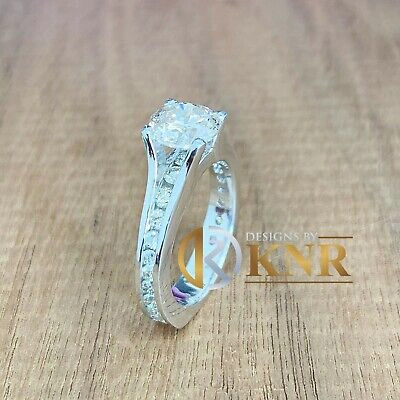 Pre-owned Knr 14k White Gold Round Moissanite And Natural Diamonds Engagement Ring 2.50ctw