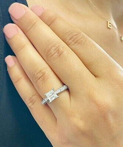 Pre-owned Gia Certified 14k Solid White Gold Princess Diamond Engagement Ring Prong 2.20ct