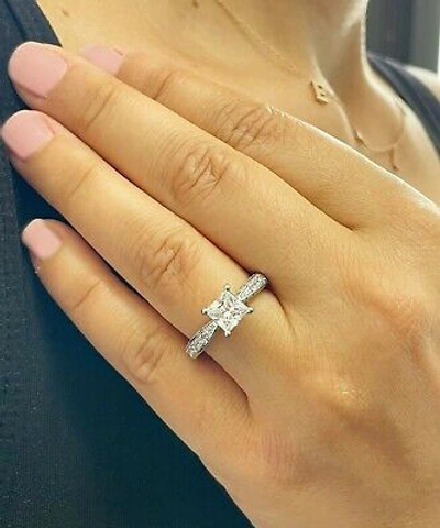 Pre-owned Gia Certified 14k Solid White Gold Princess Diamond Engagement Ring Prong 2.20ct