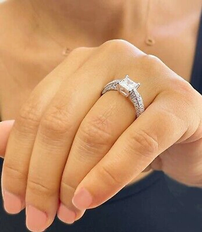 Pre-owned Gia Certified 14k Solid White Gold Princess Diamond Engagement Ring Prong 2.20ct