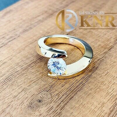Pre-owned Knr 14k Yellow Gold Round Forever One Moissanite Engagement Ring Tension 1.25