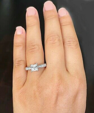 Pre-owned Gia Certified 14k Solid White Gold Princess Diamond Engagement Ring Prong 2.20ct