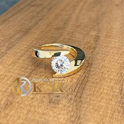Pre-owned Knr 14k Yellow Gold Round Forever One Moissanite Engagement Ring Tension 1.25