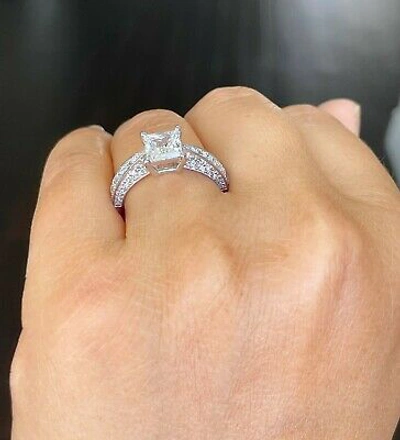 Pre-owned Gia Certified 14k Solid White Gold Princess Diamond Engagement Ring Prong 2.20ct