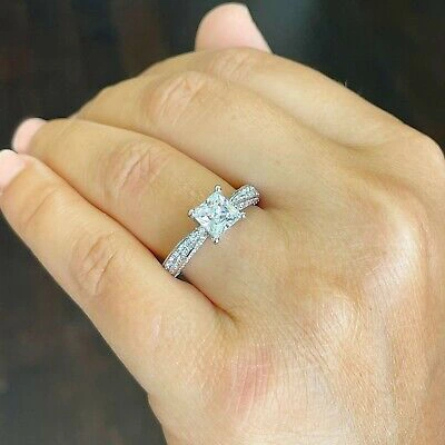 Pre-owned Gia Certified 14k Solid White Gold Princess Diamond Engagement Ring Prong 2.20ct