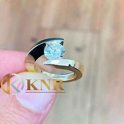Pre-owned Knr 14k Yellow Gold Round Forever One Moissanite Engagement Ring Tension 1.25