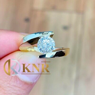 Pre-owned Knr 14k Yellow Gold Round Forever One Moissanite Engagement Ring Tension 1.25