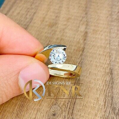 Pre-owned Knr 14k Yellow Gold Round Forever One Moissanite Engagement Ring Tension 1.25