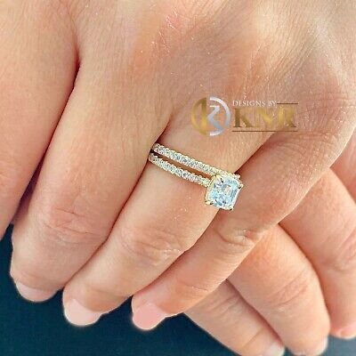 Pre-owned Knr Inc 14k Yellow Gold Asscher Cut Moissanite And Natural Diamond Engagement Ring 1.50