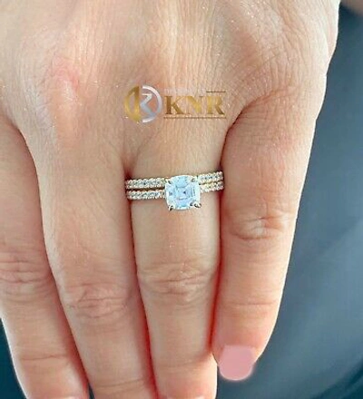 Pre-owned Knr Inc 14k Yellow Gold Asscher Cut Moissanite And Natural Diamond Engagement Ring 1.50