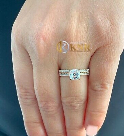 Pre-owned Knr Inc 14k Yellow Gold Asscher Cut Moissanite And Natural Diamond Engagement Ring 1.50