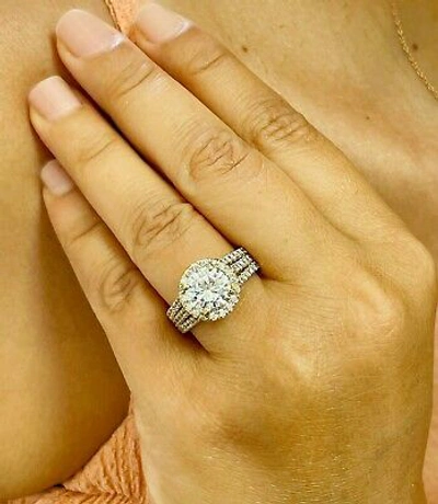 Pre-owned Knr Inc 14k Yellow Gold Round Moissanite And Natural Diamond Engagement Ring 3.80ctw