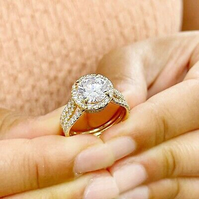 Pre-owned Knr Inc 14k Yellow Gold Round Moissanite And Natural Diamond Engagement Ring 3.80ctw