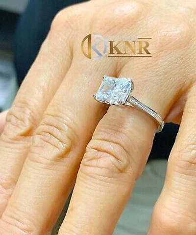 Pre-owned Knr Inc 14k Solid White Gold Radiant Moissanite Engagement Ring Solitaire 3.50ct