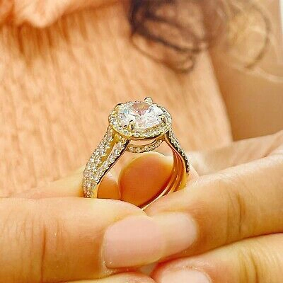 Pre-owned Knr Inc 14k Yellow Gold Round Moissanite And Natural Diamond Engagement Ring 3.80ctw