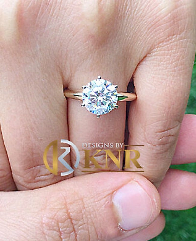 Pre-owned Knr Women's 14k Solid Yellow Gold Round Moissanite Engagement Ring Solitaire 4.00 In White