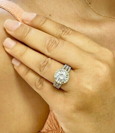 Pre-owned Knr Inc 14k Yellow Gold Round Moissanite And Natural Diamond Engagement Ring 3.80ctw