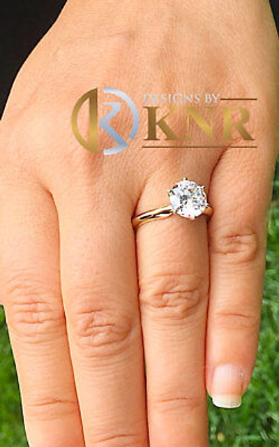 Pre-owned Knr Women's 14k Solid Yellow Gold Round Moissanite Engagement Ring Solitaire 4.00 In White