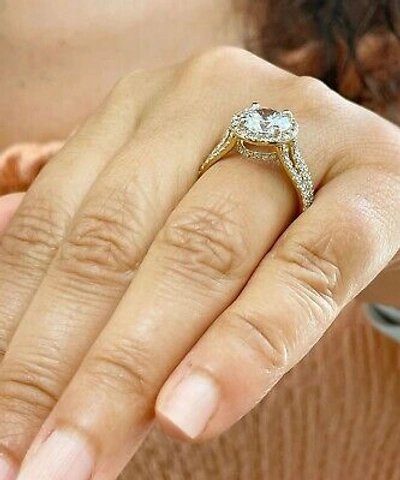 Pre-owned Knr Inc 14k Yellow Gold Round Moissanite And Natural Diamond Engagement Ring 3.80ctw