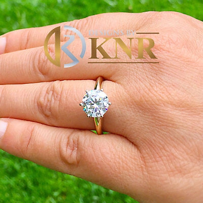 Pre-owned Knr Women's 14k Solid Yellow Gold Round Moissanite Engagement Ring Solitaire 4.00 In White