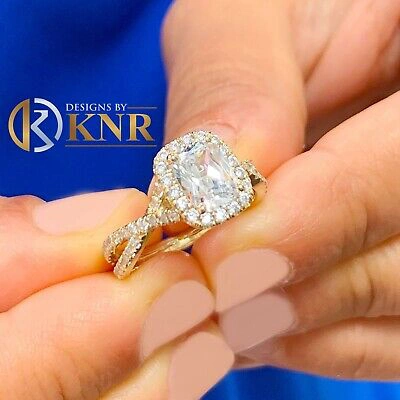 Pre-owned Halo 14k Yellow Gold Cushion Cut Natural Diamond Engagement Ring Bridal  2.20ctw In White