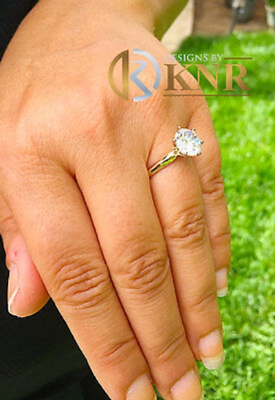 Pre-owned Knr Women's 14k Solid Yellow Gold Round Moissanite Engagement Ring Solitaire 4.00 In White