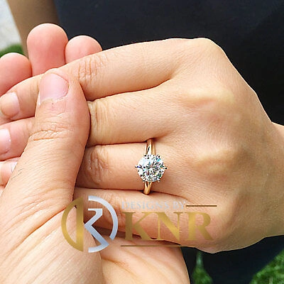 Pre-owned Knr Women's 14k Solid Yellow Gold Round Moissanite Engagement Ring Solitaire 4.00 In White