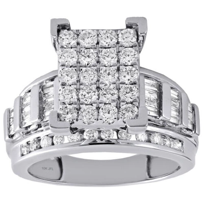 Pre-owned Jfl Diamonds & Timepieces 10k White Gold Baguette Diamond Rectangle Designer Engagement Ring 1.50 Ct.