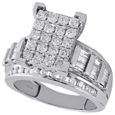 Pre-owned Jfl Diamonds & Timepieces 10k White Gold Baguette Diamond Rectangle Designer Engagement Ring 1.50 Ct.