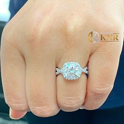 Pre-owned Knr Inc 14k White Gold Cushion Moissanite And Natural Diamond Engagement Ring Halo 2.65