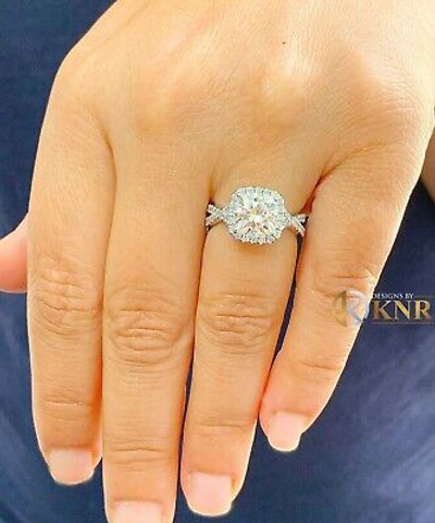 Pre-owned Knr Inc 14k White Gold Cushion Moissanite And Natural Diamond Engagement Ring Halo 2.65