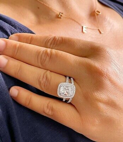 Pre-owned Knr Inc 14k White Gold Emerald Moissanite And Natural Diamond Engagement Ring Band 2.75