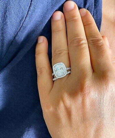 Pre-owned Knr Inc 14k White Gold Emerald Moissanite And Natural Diamond Engagement Ring Band 2.75