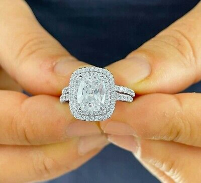 Pre-owned Knr Inc 14k White Gold Emerald Moissanite And Natural Diamond Engagement Ring Band 2.75