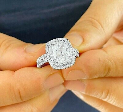 Pre-owned Knr Inc 14k White Gold Emerald Moissanite And Natural Diamond Engagement Ring Band 2.75