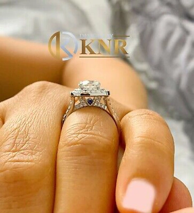 Pre-owned Knr Inc 14k White Gold Cushion Moissanite And Natural Diamond Engagement Ring Halo 2.80