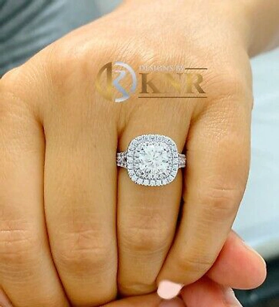 Pre-owned Knr Inc 14k White Gold Cushion Moissanite And Natural Diamond Engagement Ring Halo 2.80