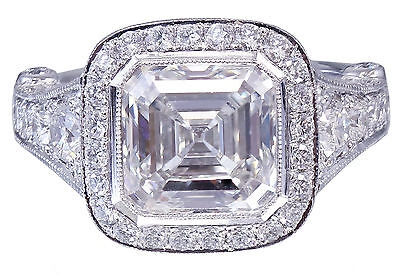 Pre-owned Knr 14k White Gold Asscher Forever One Moissanite And Diamond Engagement Ring 3.30ct