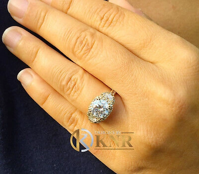Pre-owned Halo 14k Yello Gold Round Diamond Engagement Ring  Bridal Half Moon Bridal 2.50ct