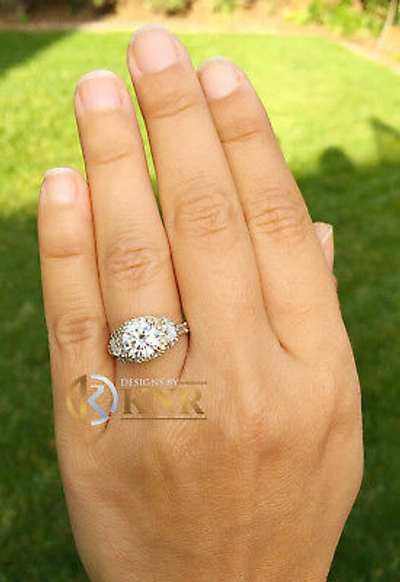 Pre-owned Halo 14k Yello Gold Round Diamond Engagement Ring  Bridal Half Moon Bridal 2.50ct