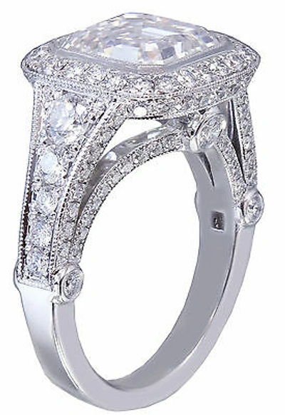 Pre-owned Knr 14k White Gold Asscher Forever One Moissanite And Diamond Engagement Ring 3.30ct